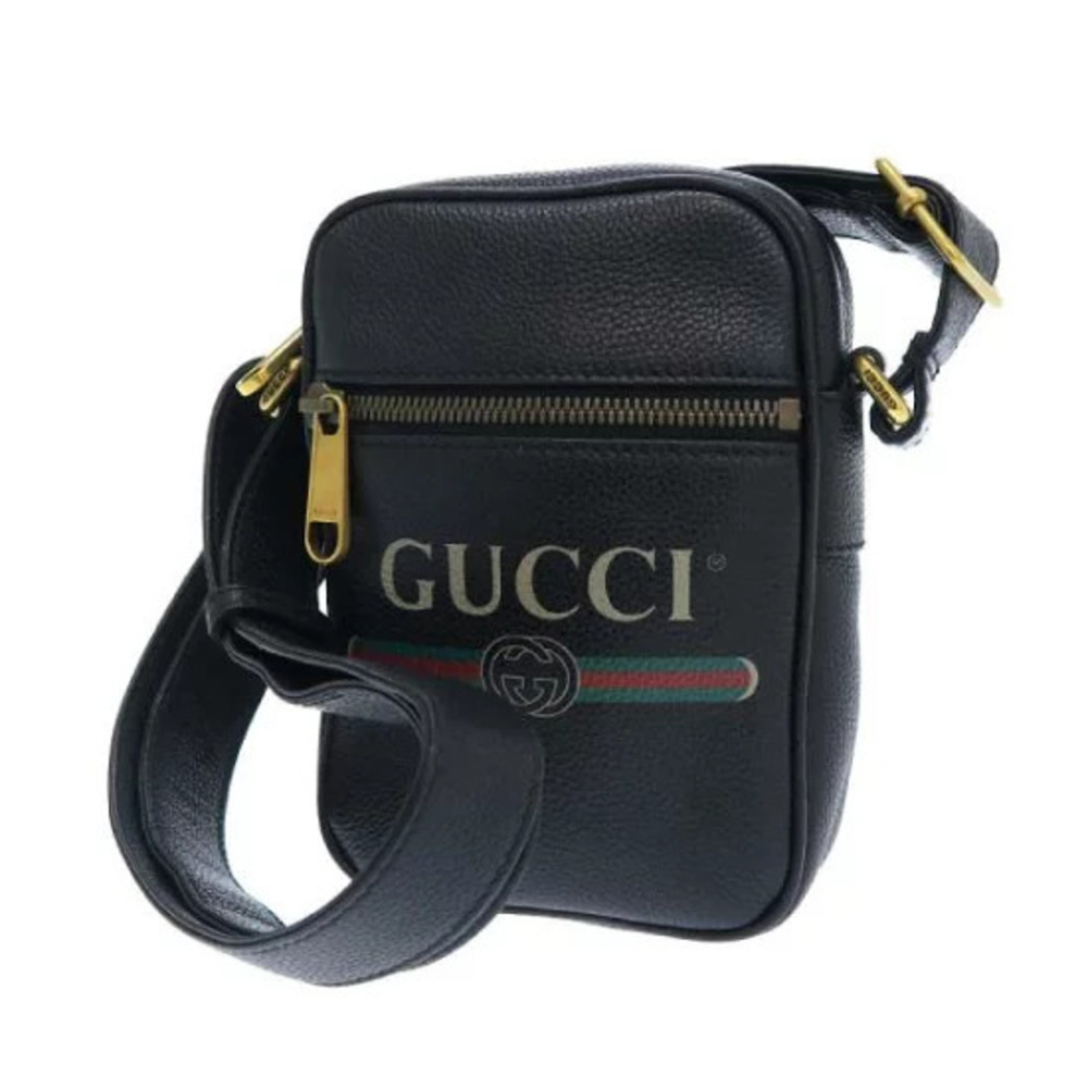 Gucci vintage logo crossbody bag grained leather Bag Black